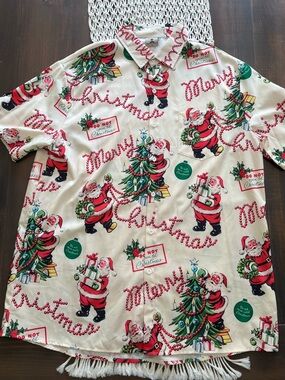 Aloha Hawaiian Christmas Santa button-down short sleeve shirt